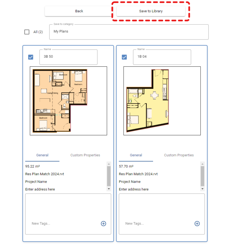 Plan Match for Revit - Add - Save Plan to Library