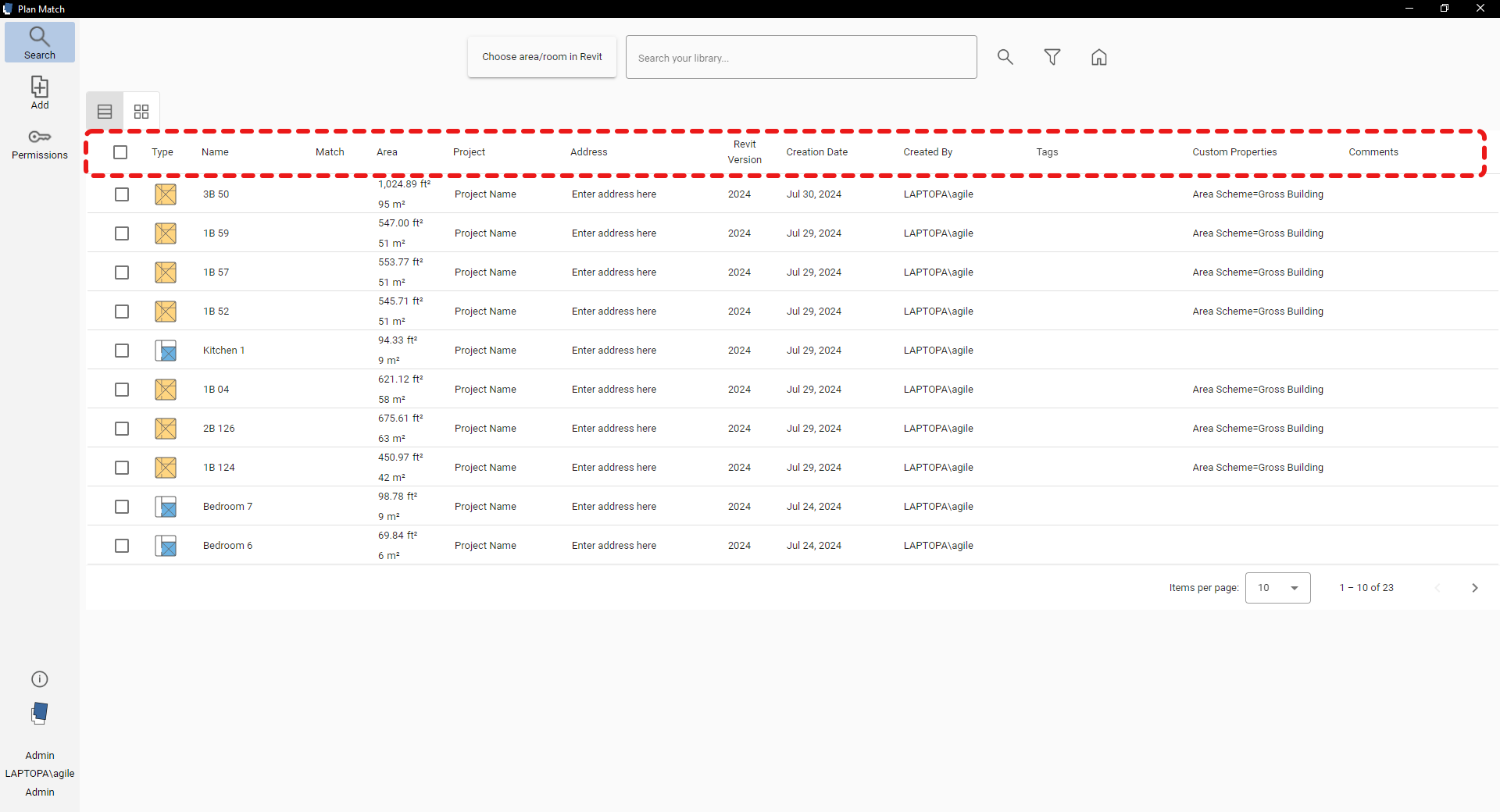 Plan Match for Revit - Search - Fields