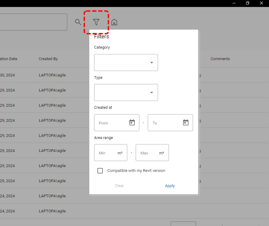 Plan Match for Revit - Search - Filters