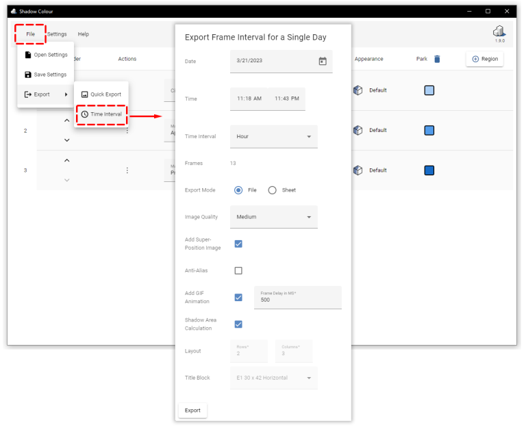 Shadow Colour 1.9 Export Intervals