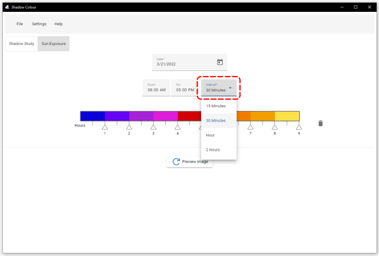 Shadow Colour 2.0 Sun Analysis Select Interval SketchUp