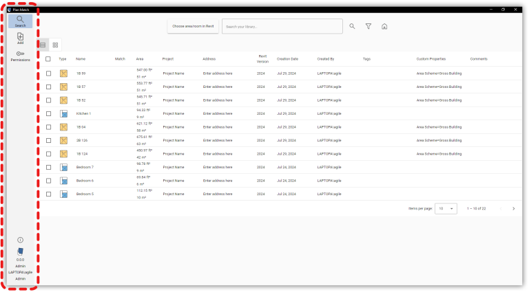 Plan Match for Revit - Main Menu