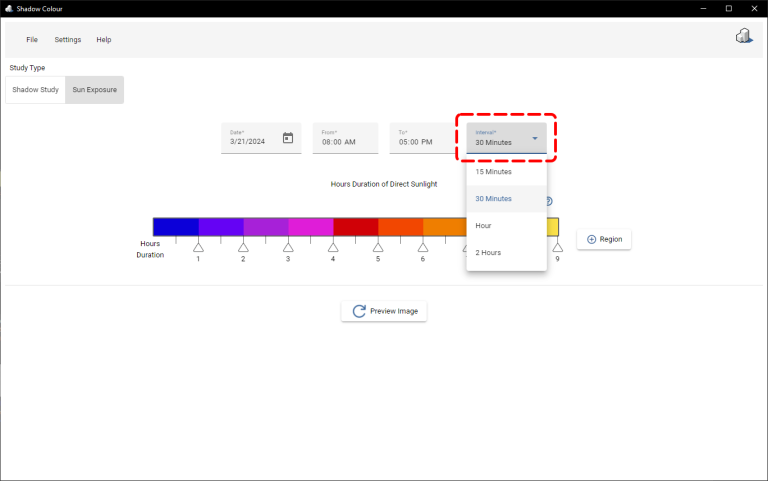 Shadow Colour 2.2 Sun Exposure Select Intervals