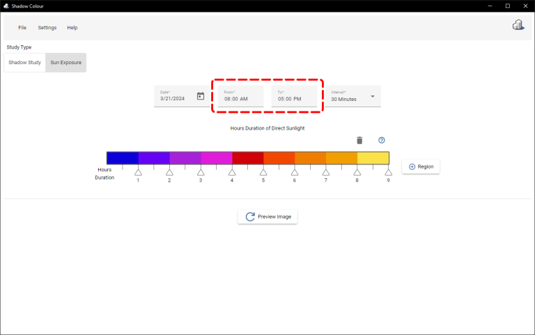 Shadow Colour 2.2 Sun Exposure Select Time Range